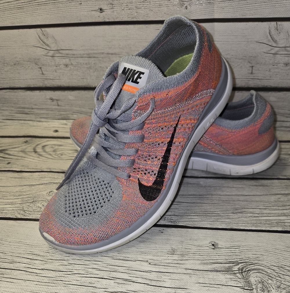 Nike Free 4.0 Flyknit Women's Size 8 Running Shoes Charcoal Hyper Punch